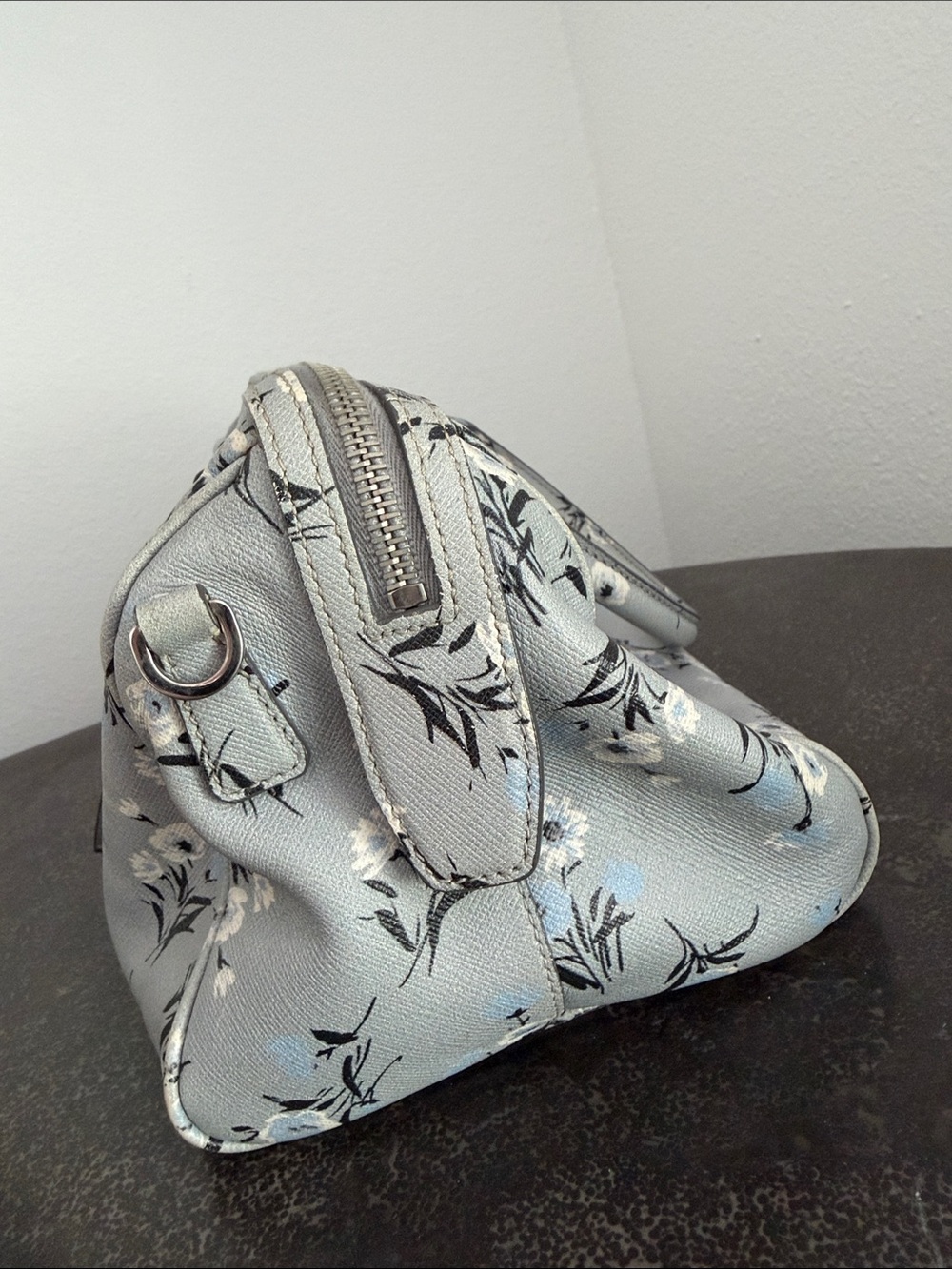 Prada Gray Floral Saffiano Leather Satchel with Strap - Pre-Loved - Picture 4 of 16